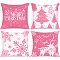 Lanpn White And Pink 18X18 Christmas Pillow Covers Set Of 4, Decorative 18 Inch Winter Snowflake Throw Pillow Case Xmas Cushion