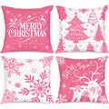 Lanpn White And Pink 16X16 Christmas Pillow Covers Set Of 4, Decorative 16 Inch Winter Snowflake Throw Pillow Case Xmas Cushion