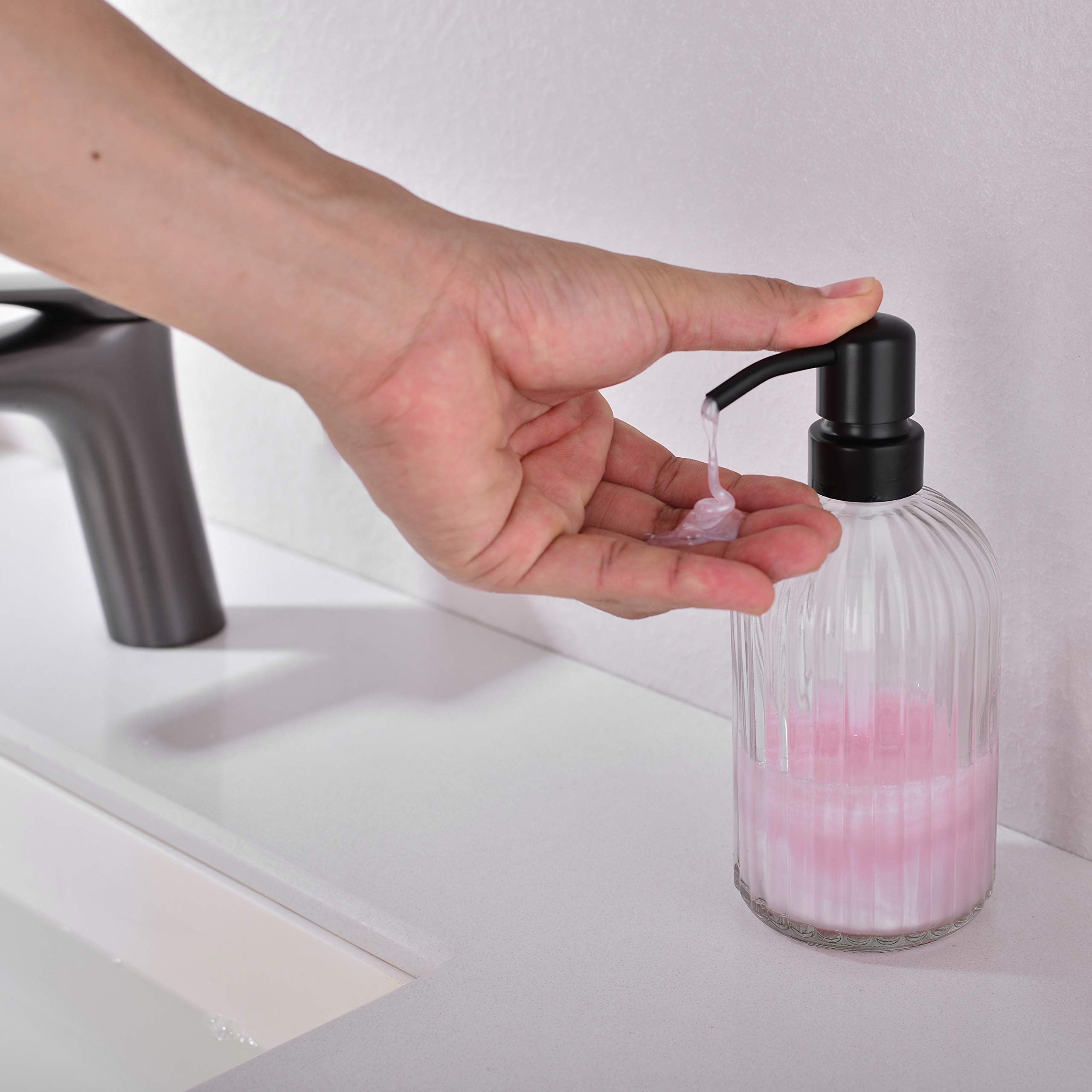 Leetcp Matte Black Soap Dispenser, Dish Soap Dispenser, Bathroom Liquid Soap Dispenser, With Rustproof Stainless Steel Pump, 16