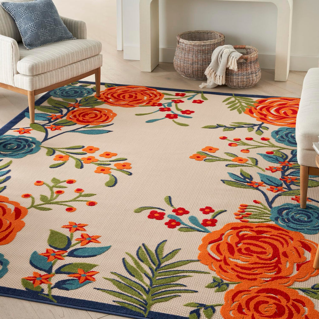 Nourison Aloha Indoor/Outdoor Multicolor 9' X 12' Area Rug, Easy-Cleaning, Non Shedding, Bed Room, Living Room, Dining Room, Kitchen (9X12)