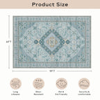 Ashler Boho Rug, 6X9 Area Rugs, Vintage Rugs, Large Area Rug, Rugs For Living Room, Bedroom, Kitchen, Dinner, Light Cyan/Blue Ho