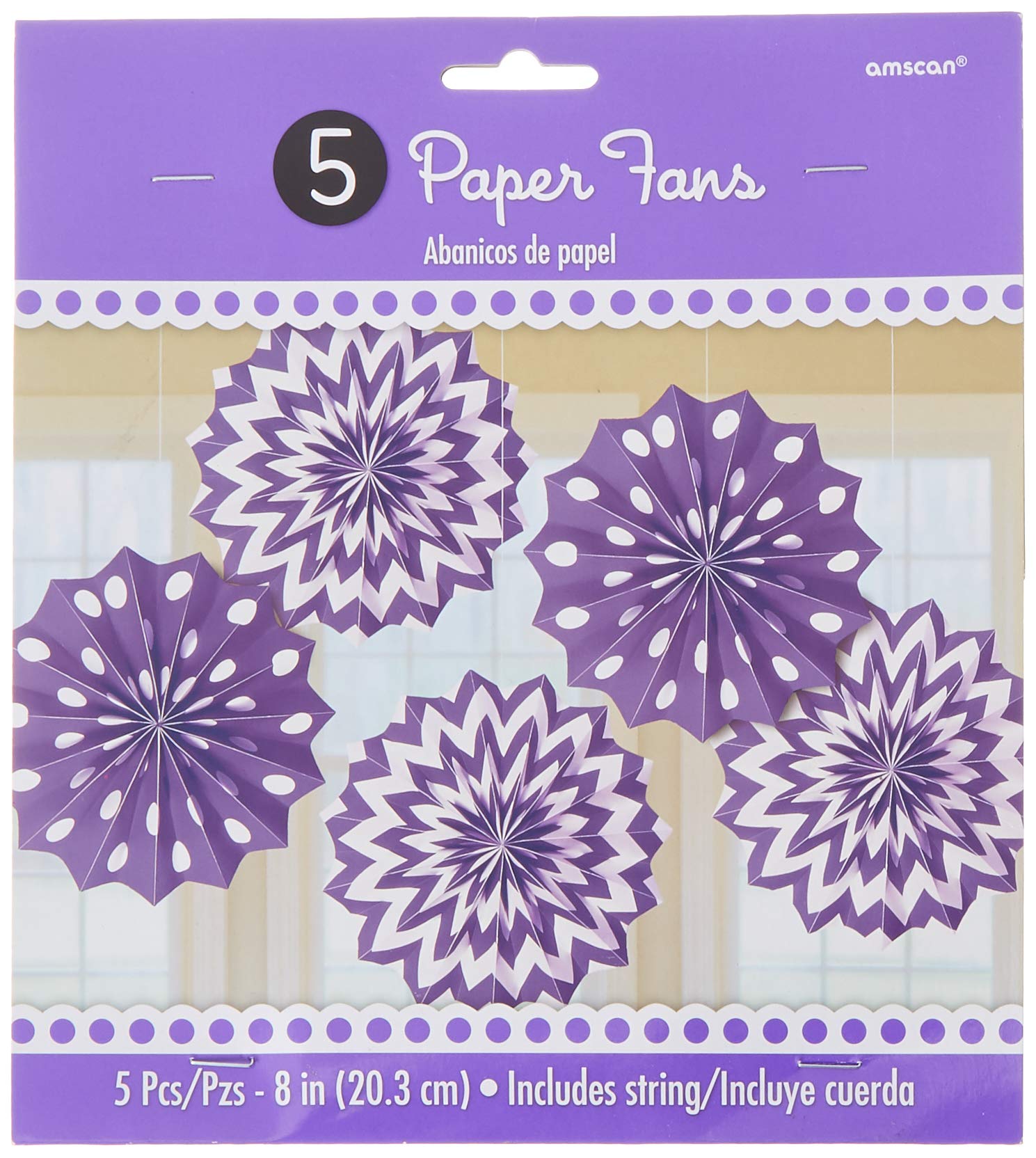 Amscan International 298901-106 20 Cm Dots And Chevron Paper Fan, Pack Of 5