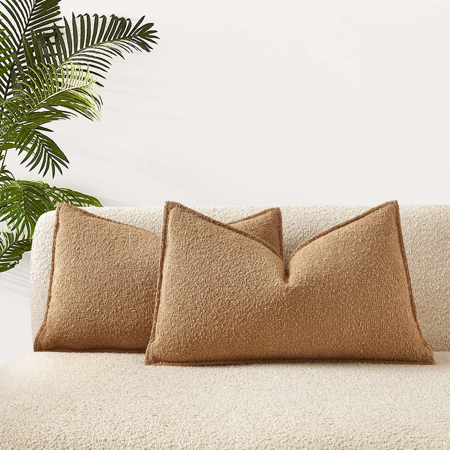 Juspurbet Camel Boucle Lumbar Throw Pillow Covers 16X24 Inch Set Of 2 For Couch Bedroom Sofa Living Room Decorative Soft Thick T