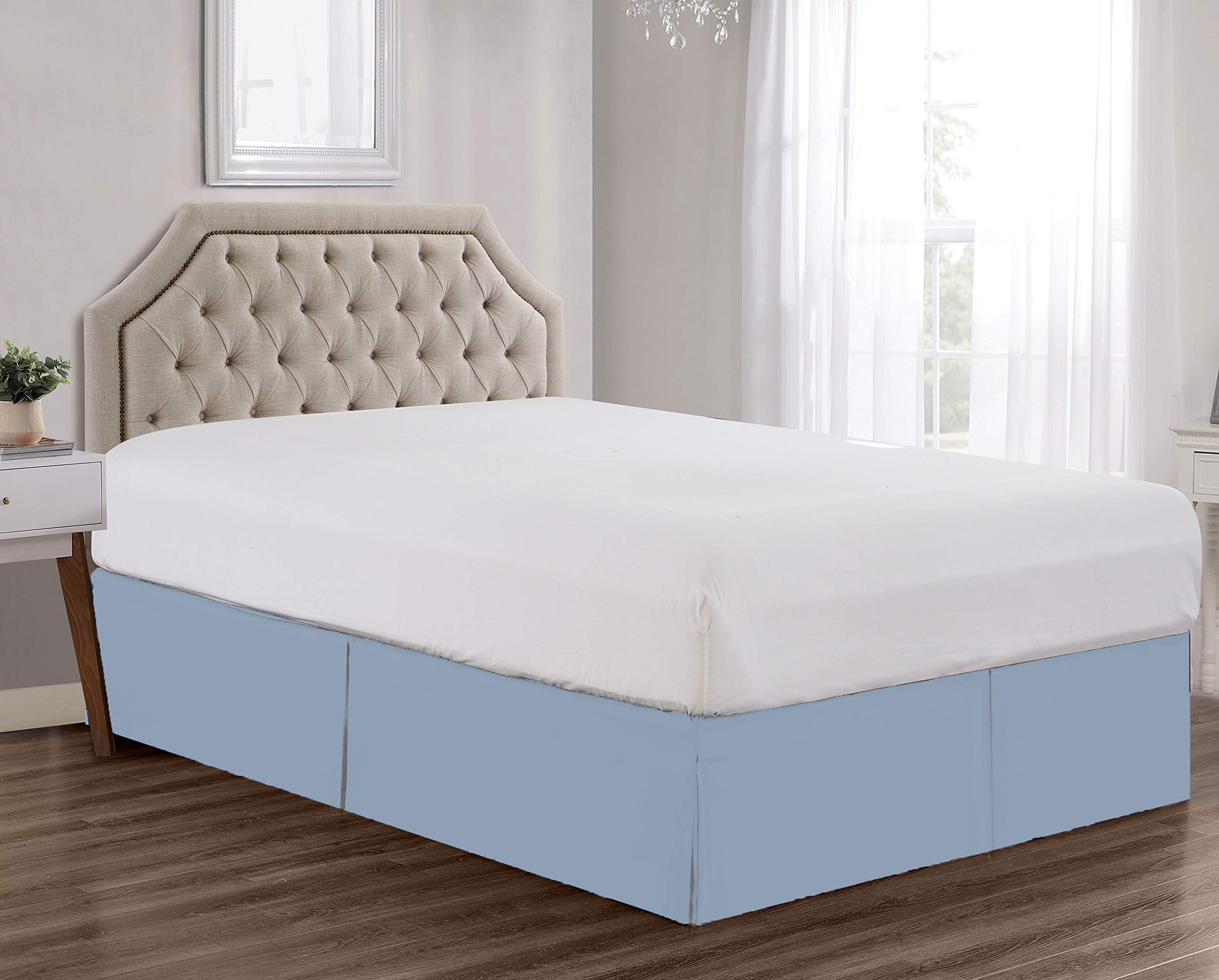 Sheets & Beyond Super Soft Solid Brushed Microfiber 14' Pleated Bed Skirt/Dust Ruffle (King Size, Light Blue)