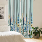 Ambesonne Spring Window Curtains Pack Of 2, Modern Garden With Leafy Lavenders And Daisy Huddle With Boho Stripes, Lightweight S