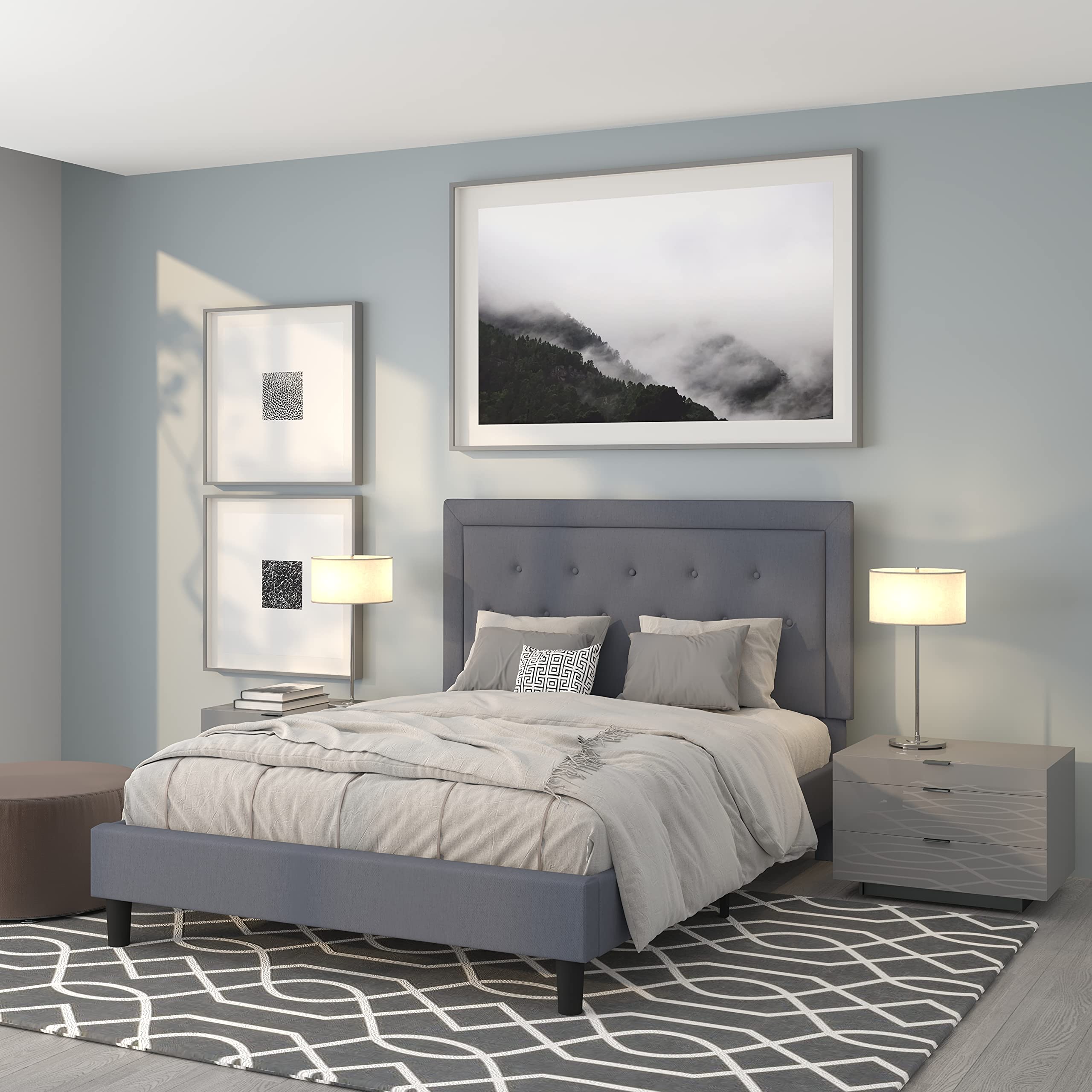 Flash Furniture Roxbury Queen Size Tufted Upholstered Platform Bed In Light Gray Fabric