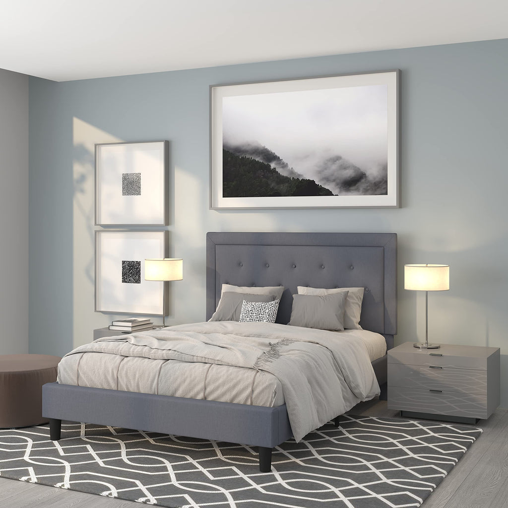Flash Furniture Roxbury Queen Size Tufted Upholstered Platform Bed In Light Gray Fabric