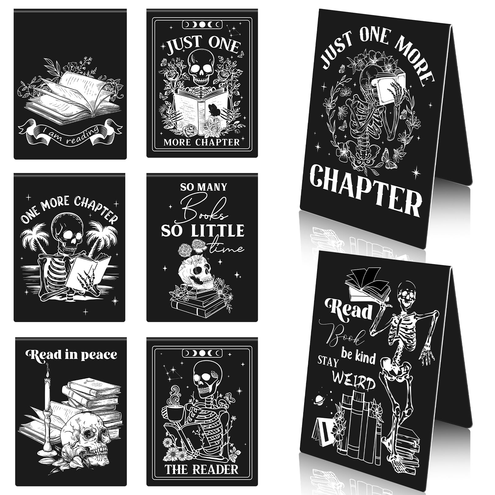 Wxiben Skeleton Coffin Magnetic Bookmark - 8 Pcs Gothic Skeleton Magnetic Bookmarks Skull Horror Book Mark Magnets Page Marker C