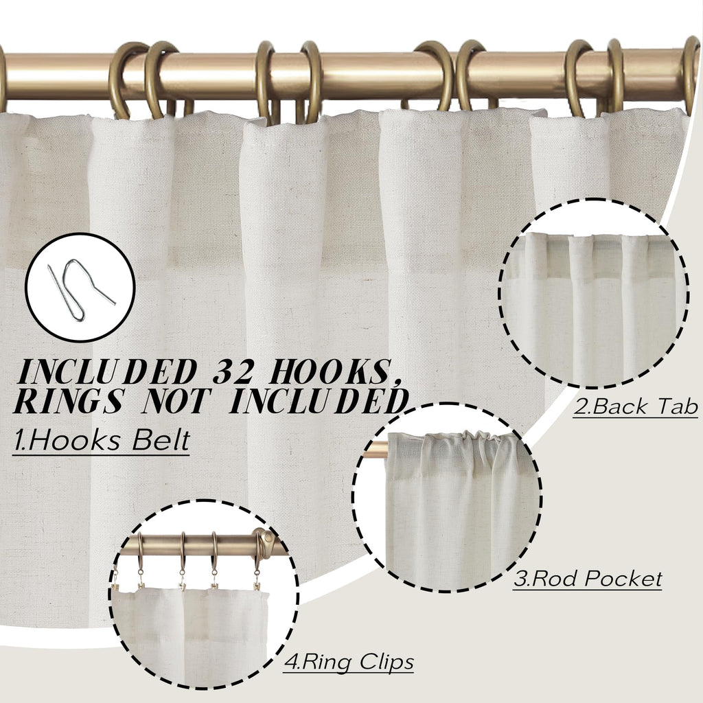 Panelsburg 92 Inch Curtains,Back Tab Pleated Light Filtering Semi Sheer Linen Curtains 92 Inches Long 2 Panels Set For Living Ro