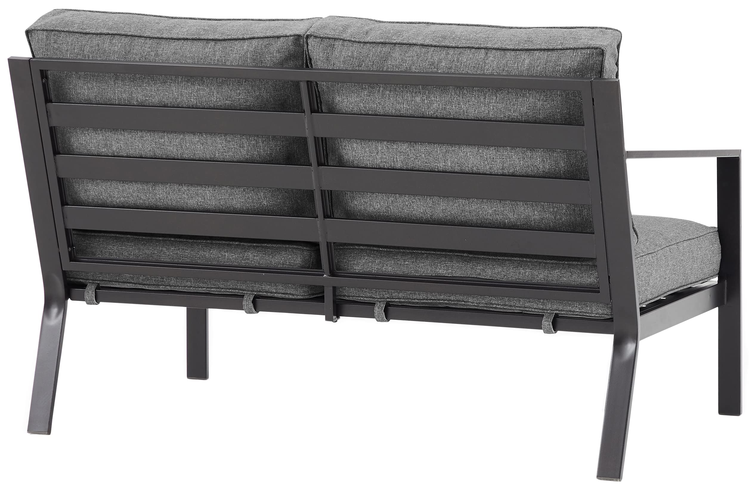 Crosley Furniture Clark Outdoor Sectional Left Side Loveseat, 2-Person Patio Couch For Deck, Backyard, Matte Black With Charcoal Cushions