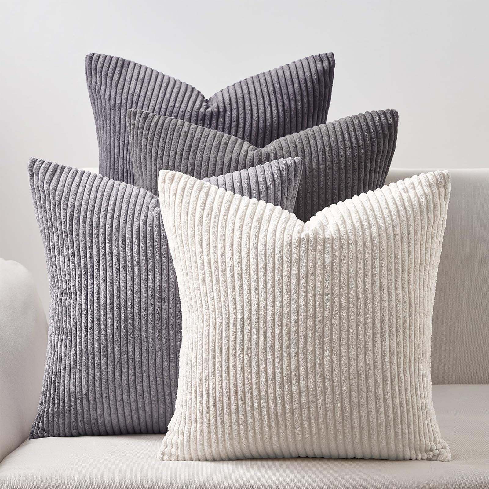 Topfinel Corduroy Throw Pillow Covers Pack of 2 Gray 16x16 No Insert with Hidden Zipper | Decorative Cushion Covers for Fall, Ha