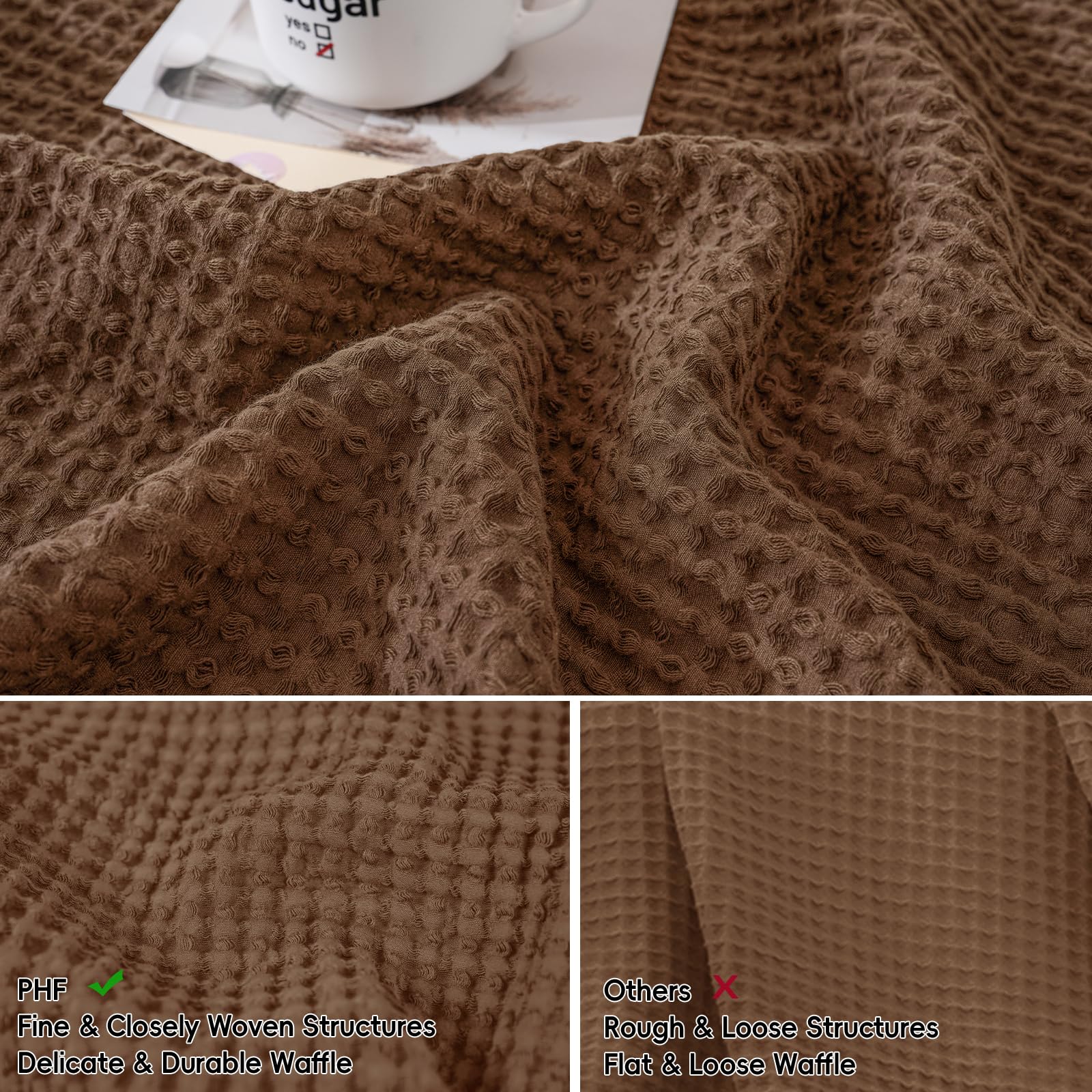 Phf 100% Cotton Waffle Weave Throw Pillow Cover, 24' X 24', No Filling, 2 Pack Elegant Home Decorative Square Throw Pillow Covers For Bed Couch Sofa, Cappuccino