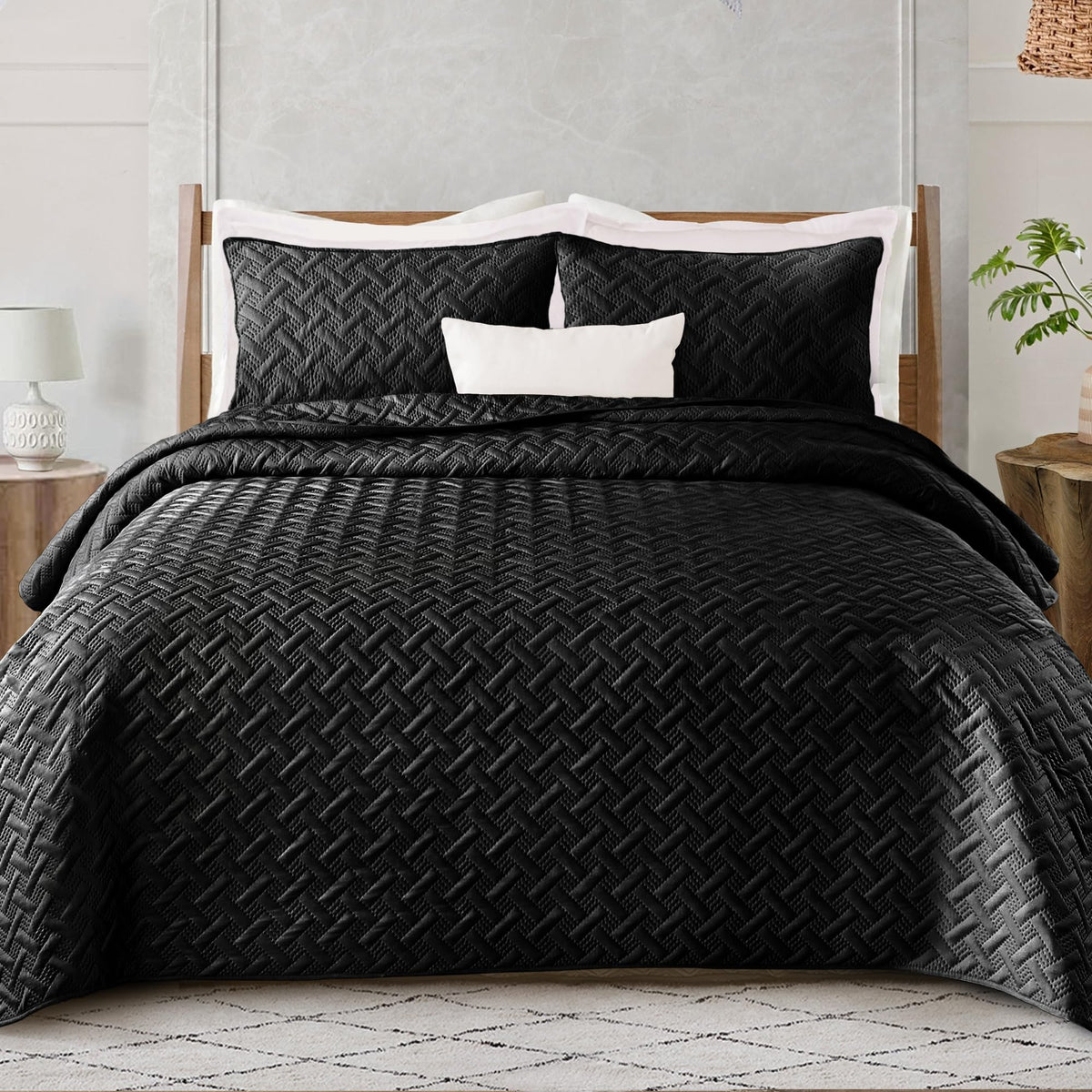 Exclusivo Mezcla Soft Quilt Set Twin Size, 2 Pieces Lightweight Quilts Black Bedspreads Coverlets Bedding Set For All Seasons, W
