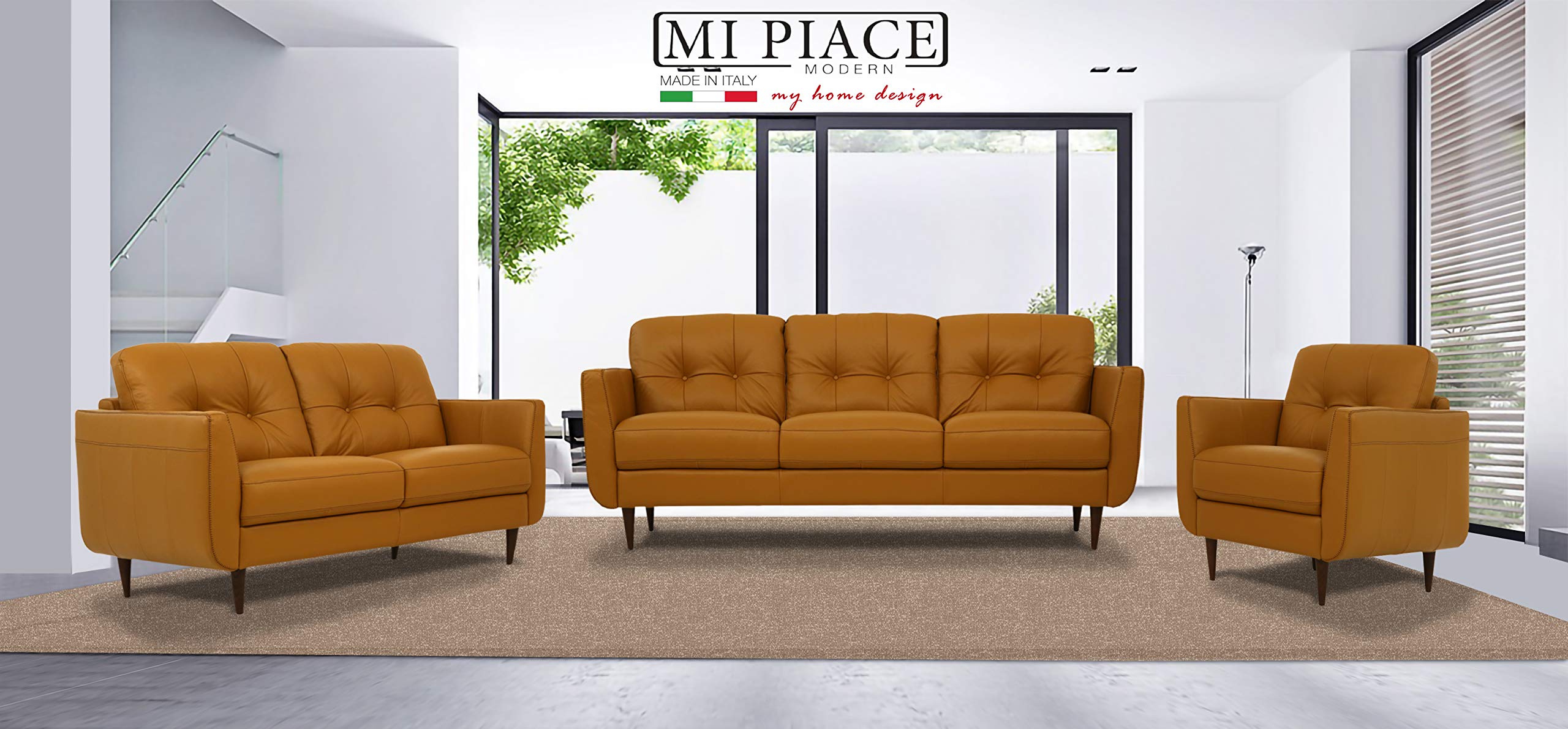 Acme Radwan Tufted Leather Sofa in Caramel