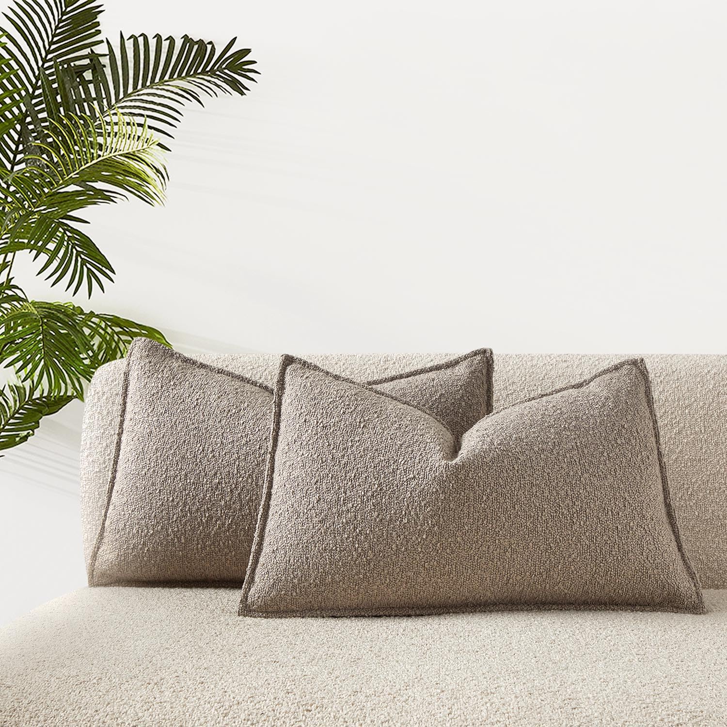 Juspurbet Grey Boucle Lumbar Throw Pillow Covers 16X24 Inch Set Of 2 For Couch Bedroom Sofa Living Room Decorative Soft Thick Cu