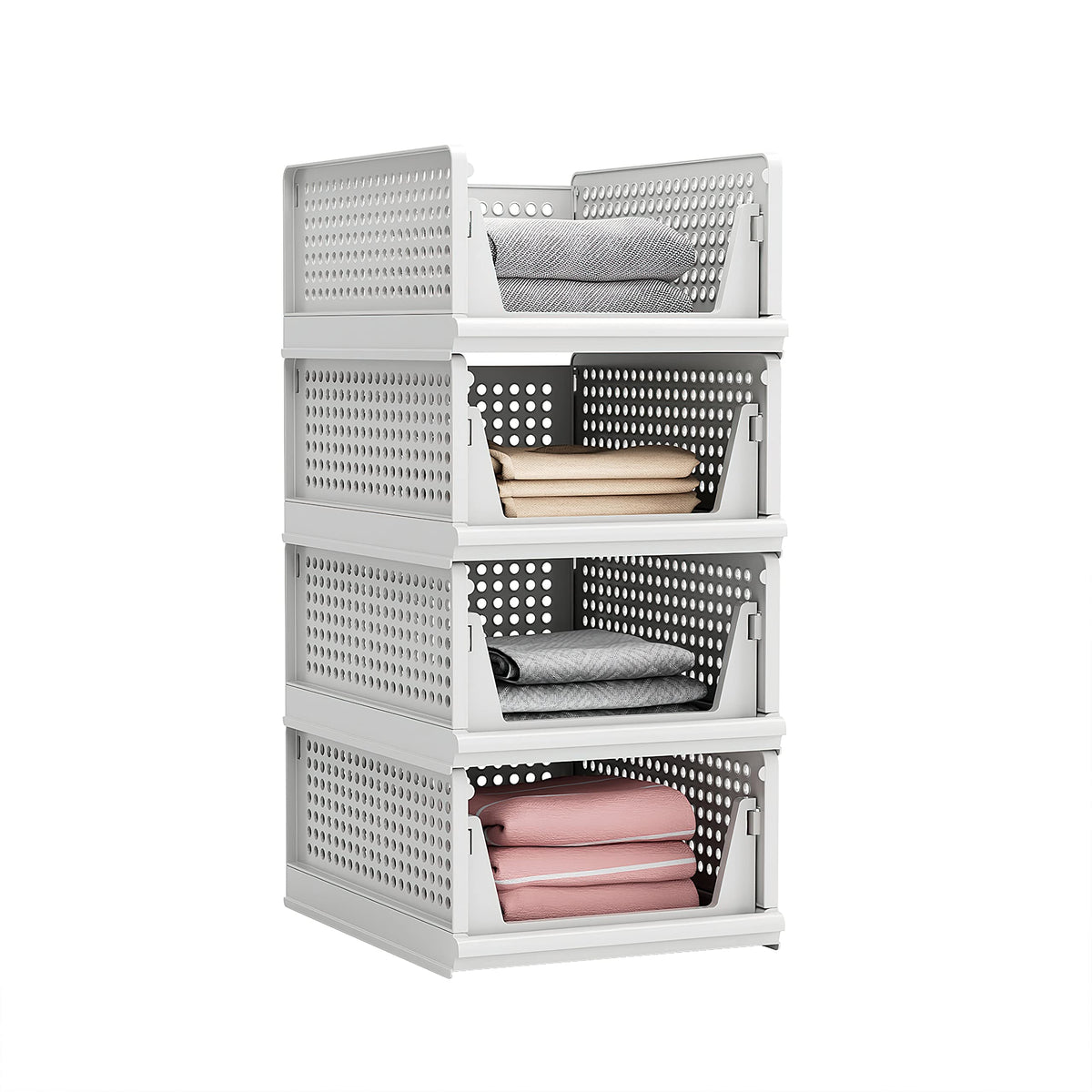 Proarea 4 Pack Stackable Plastic Storage Basket Closet Organizer Bin Foldable Clothes Organizer Storage Drawer Shelf Container f