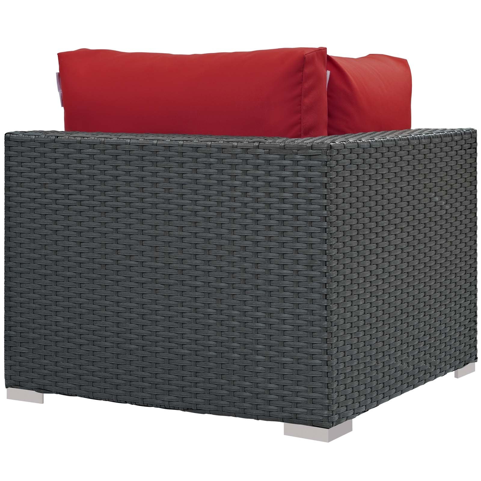 Modway Sojourn Wicker Rattan Outdoor Patio Sunbrella Fabric Corner in Canvas Red