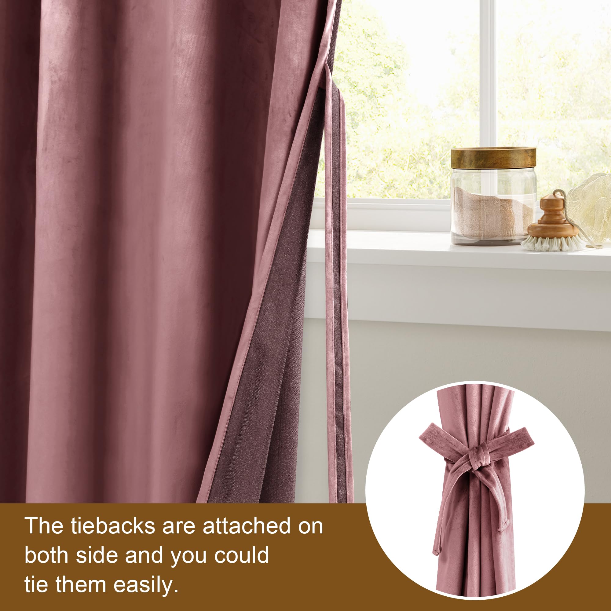 Dwcn Velvet Blackout Curtains - 96 Inches Long Wild Rose Tieable Window Curtains Panels Grommet Design Thick Fabric Thermal Insu
