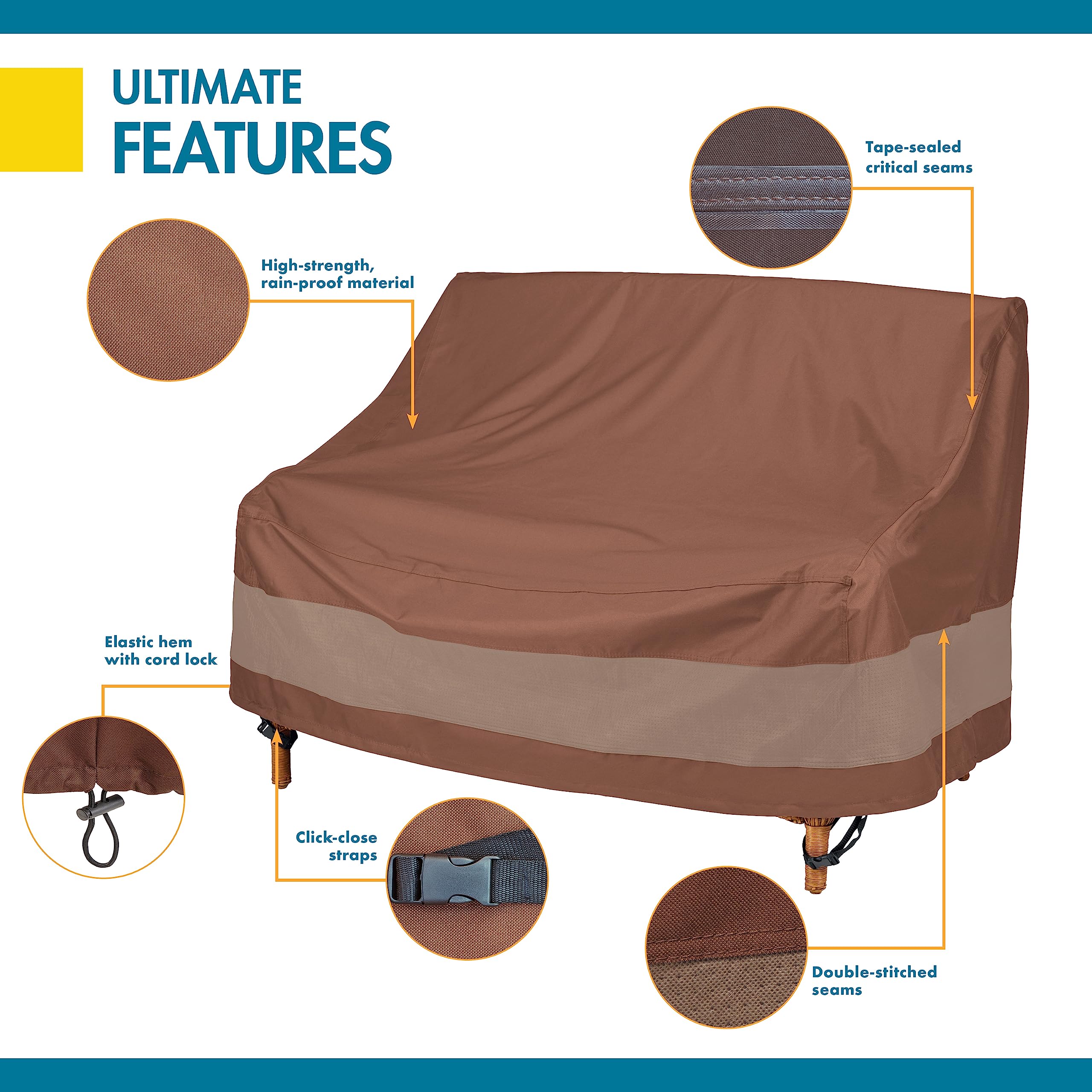 Duck Covers Ulv623835 Ultimate Patio Loveseat Cover, 62 'W X 38' D X 35' H, Mocha Cappuccino, Patio Furniture Covers