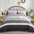 Wongs Bedding Queen Comforter Set 7 Pieces, Boho Grey White Geometric Striped Comforter For Queen Bed In A Bag, Soft Microfiber