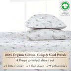California Design Den Printed Queen Size Bed Sheet Set, 100% Organic Cotton Percale Sheets, Deep Pocket Queen Sheets & Pillowcase Set - Llama