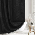 Siiluminisoy Black Boho Shower Curtain Woven Fabric Cute Shower Curtain, 72 X 72 Tufted Leaves Textured Striped Modern Farmhouse
