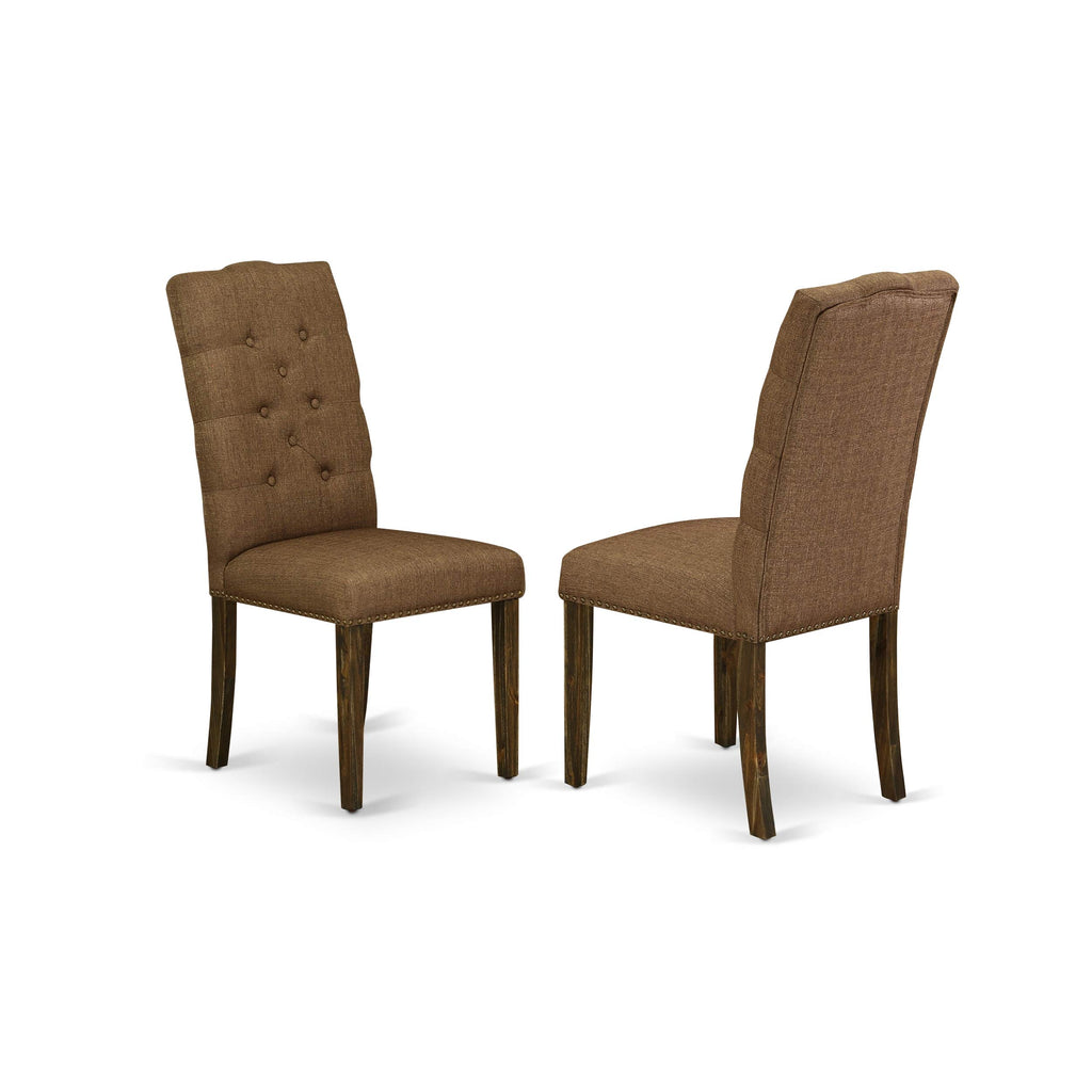 East West Furniture X776El718-7 7 Piece Dining Table Set Consist Of A Rectangle Kitchen Table With X-Legs And 6 Brown Linen Linen Fabric Parson Dining Chairs, 36X60 Inch, Multi-Color