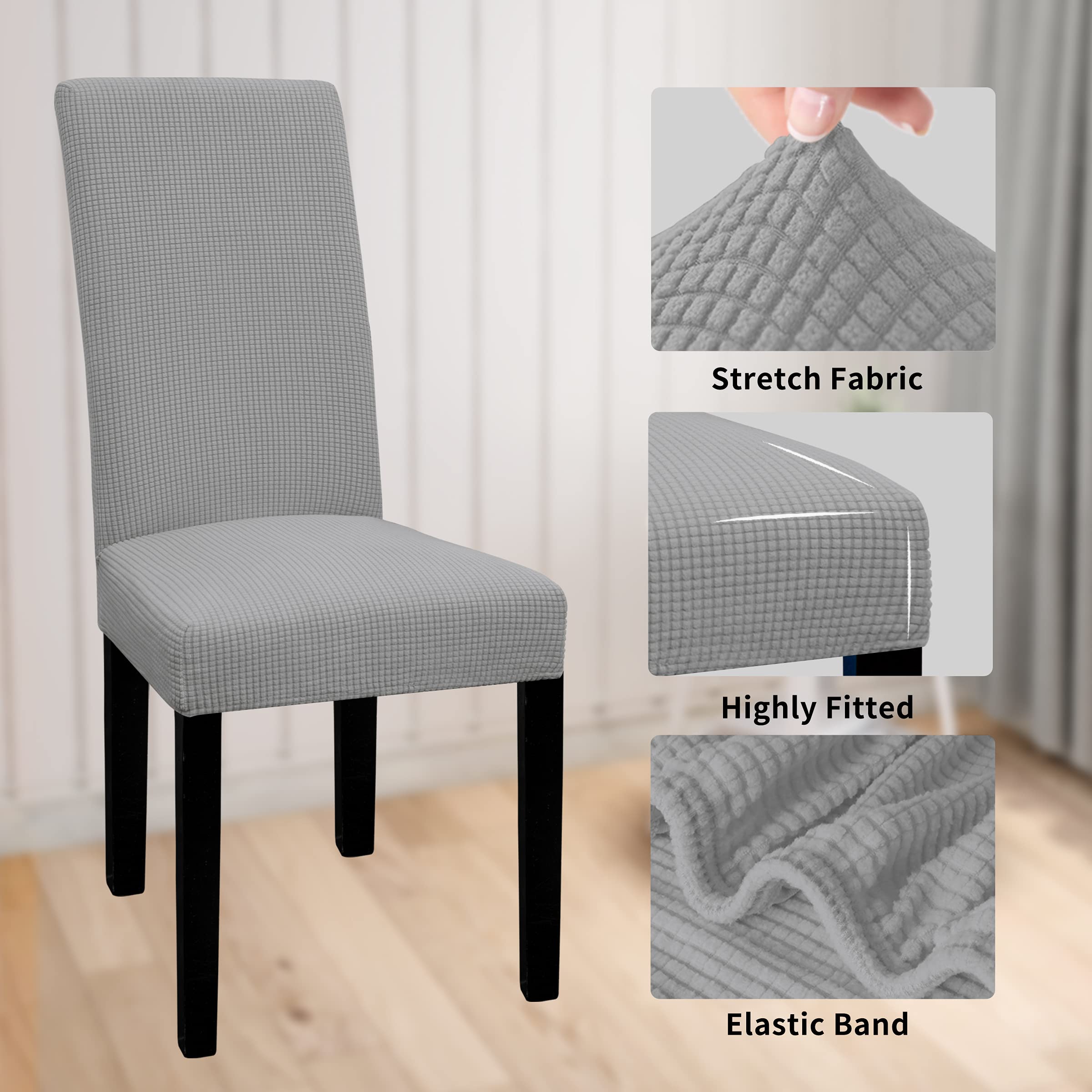 Easy-Going 100% Waterproof Dining Room Chair Cover Set Of 2, Stretch Jacquard Parson Chair Slipcover Removable Washable Chair Protector For Home, Restaurant, Banquet (Large, Light Gray)