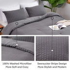 Avelom Seersucker King Comforter Set (104X90 Inches), 3 Pieces - 100% Soft Washed Microfiber Lightweight Comforter With 2 Pillowcases, All Season Down Alternative Comforter Set For Bedding, Gray