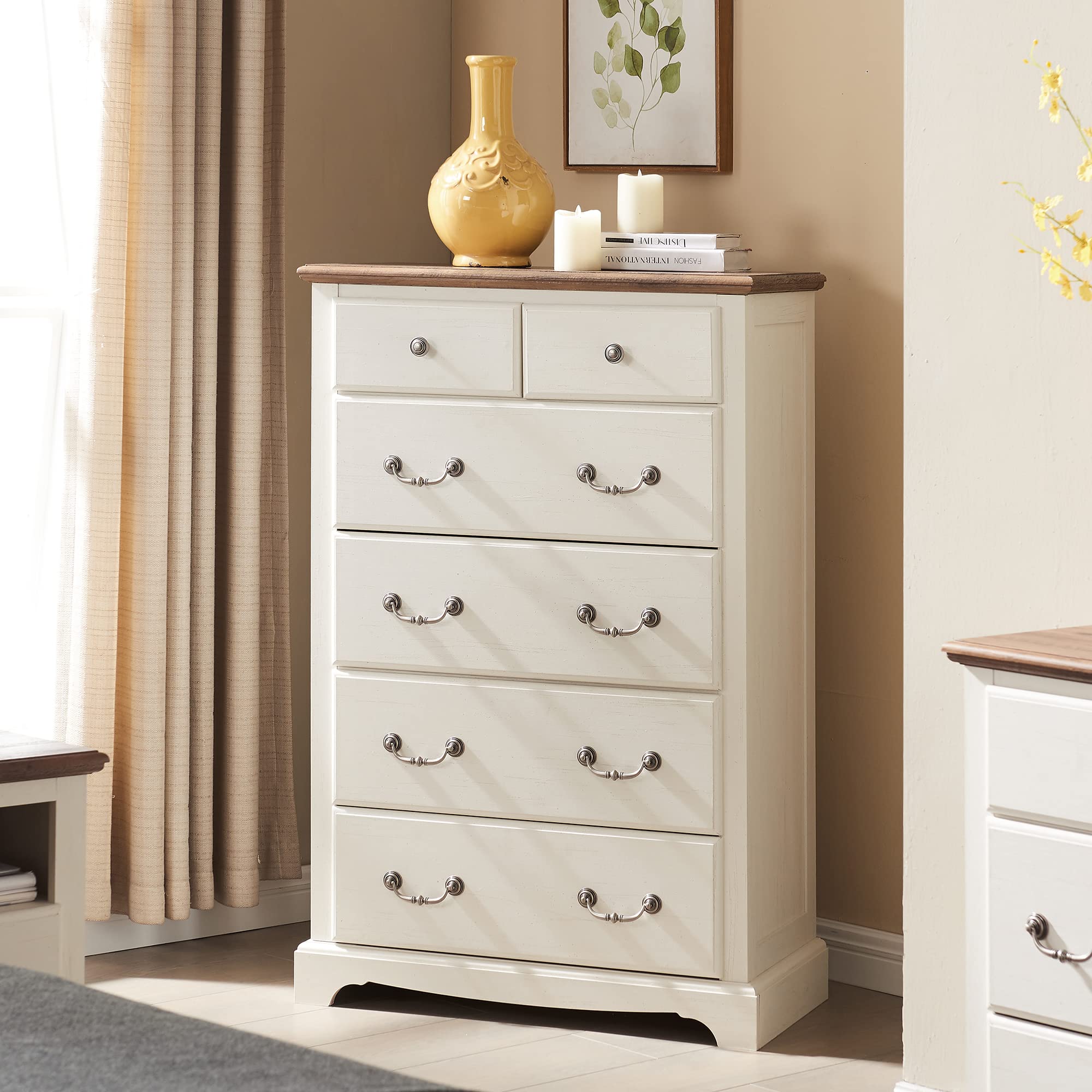 T4TREAM 6 Drawers Dresser Chests for Bedroom, 48 Tall Rustic Chset of Drawers, Wood Dressers Organizer for Bedroom, Living Room,