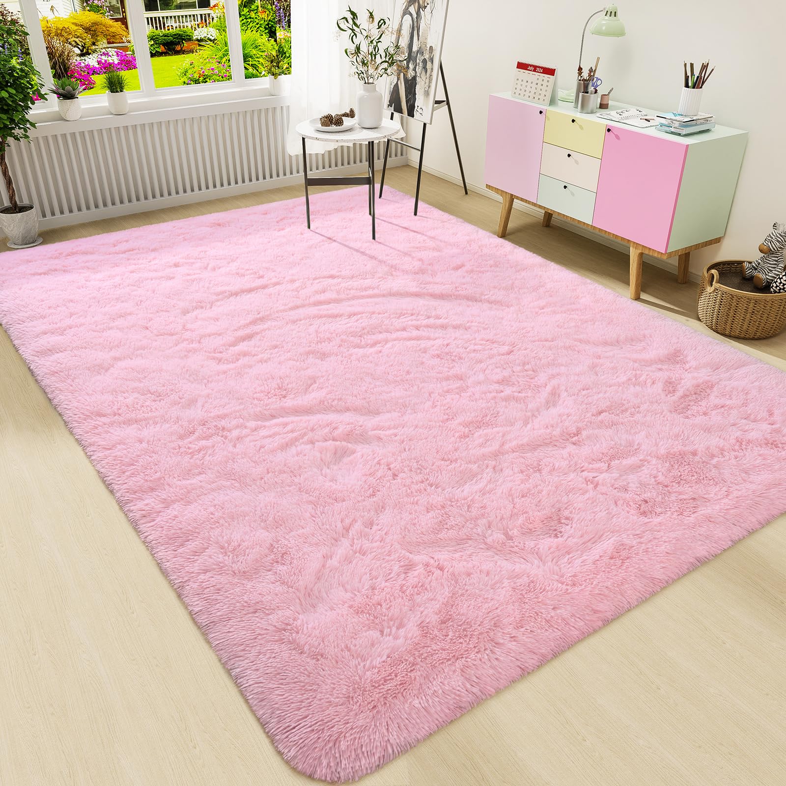 HOMORE Pink Area Rug, 5x8 Fluffy Shag Rugs for Living Room, Soft Bedroom Rugs for Girls Room Decor, Cute Carpets for Kids Room, 