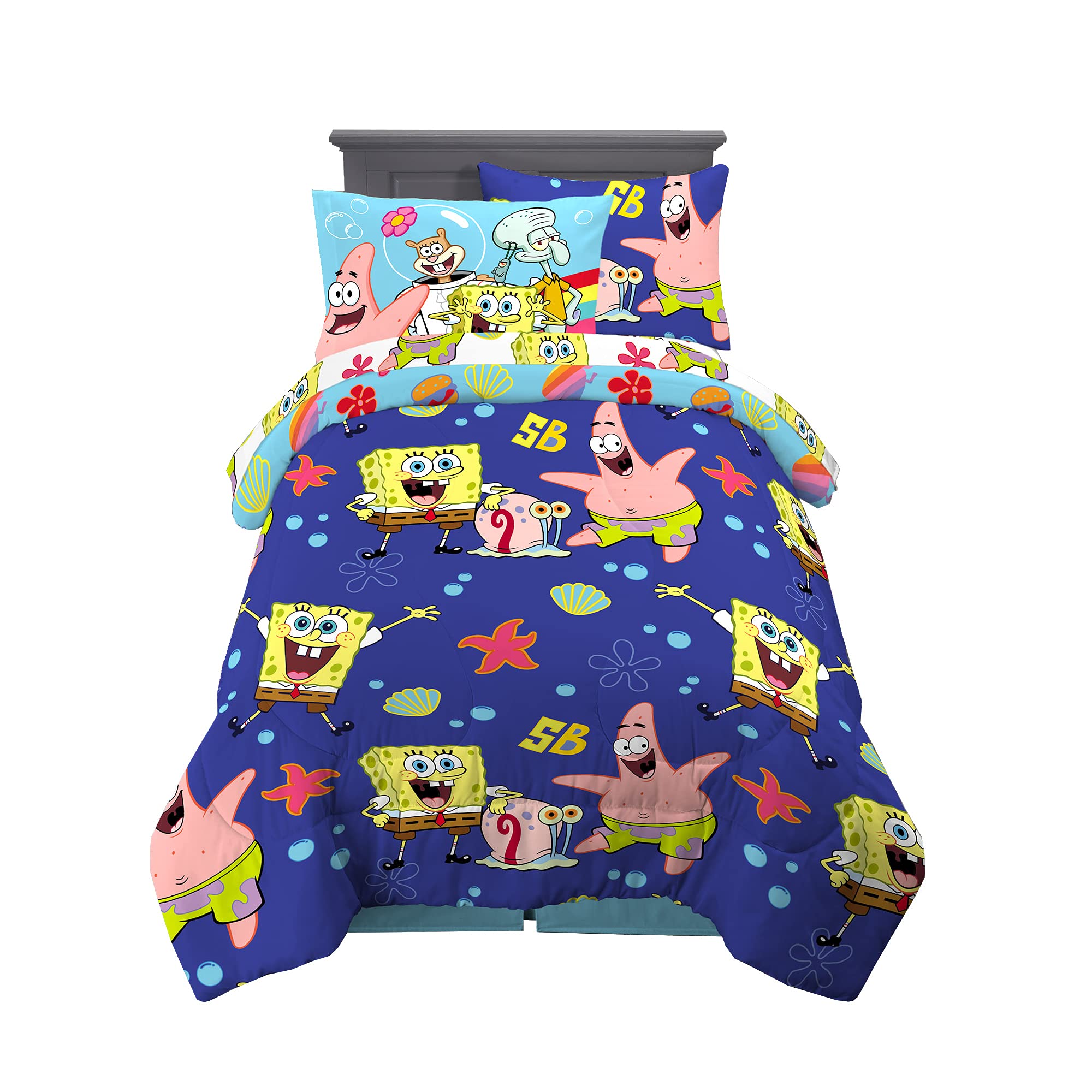 Franco Kids Bedding Super Soft Comforter And Sheet Set With Sham, 5 Piece Twin Size, Spongebob Squarepants