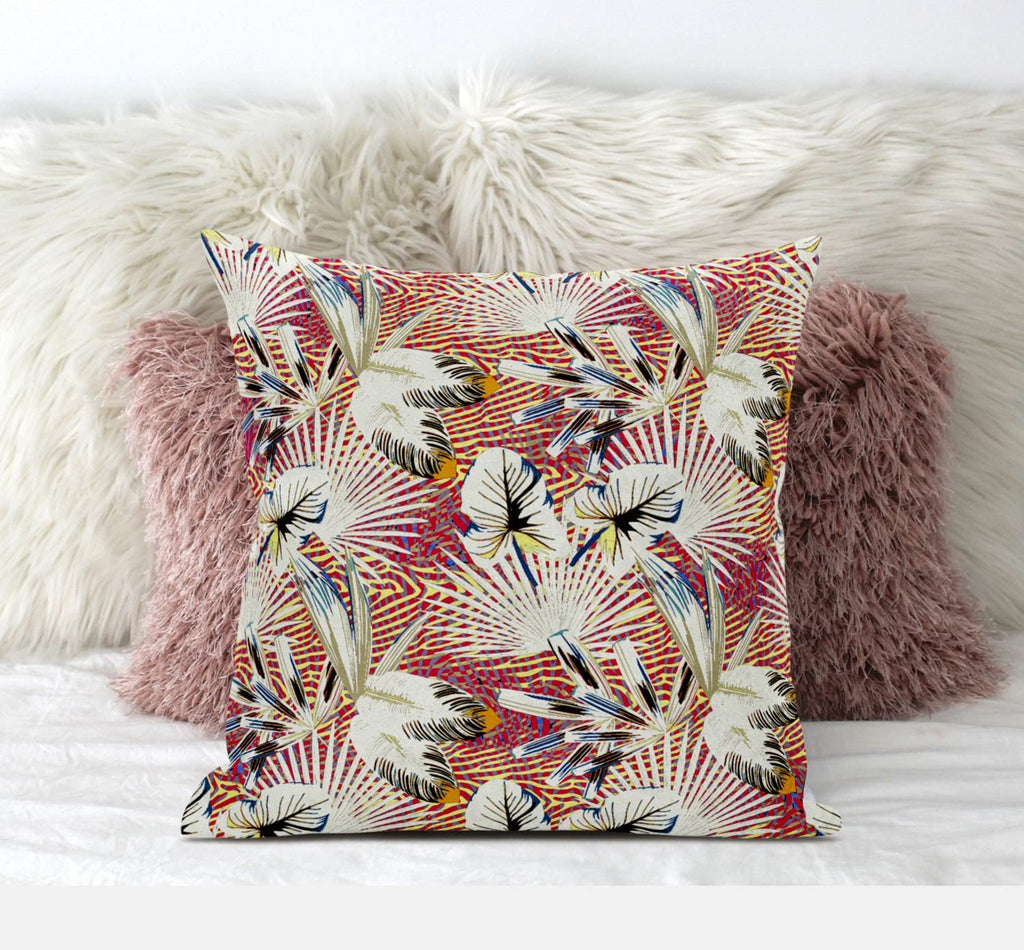 HomeRoots Gold Blue Pink 20â€ White Red Tropical Zippered Suede Throw Pillow