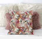 HomeRoots Gold Blue Pink 20â€ White Red Tropical Zippered Suede Throw Pillow