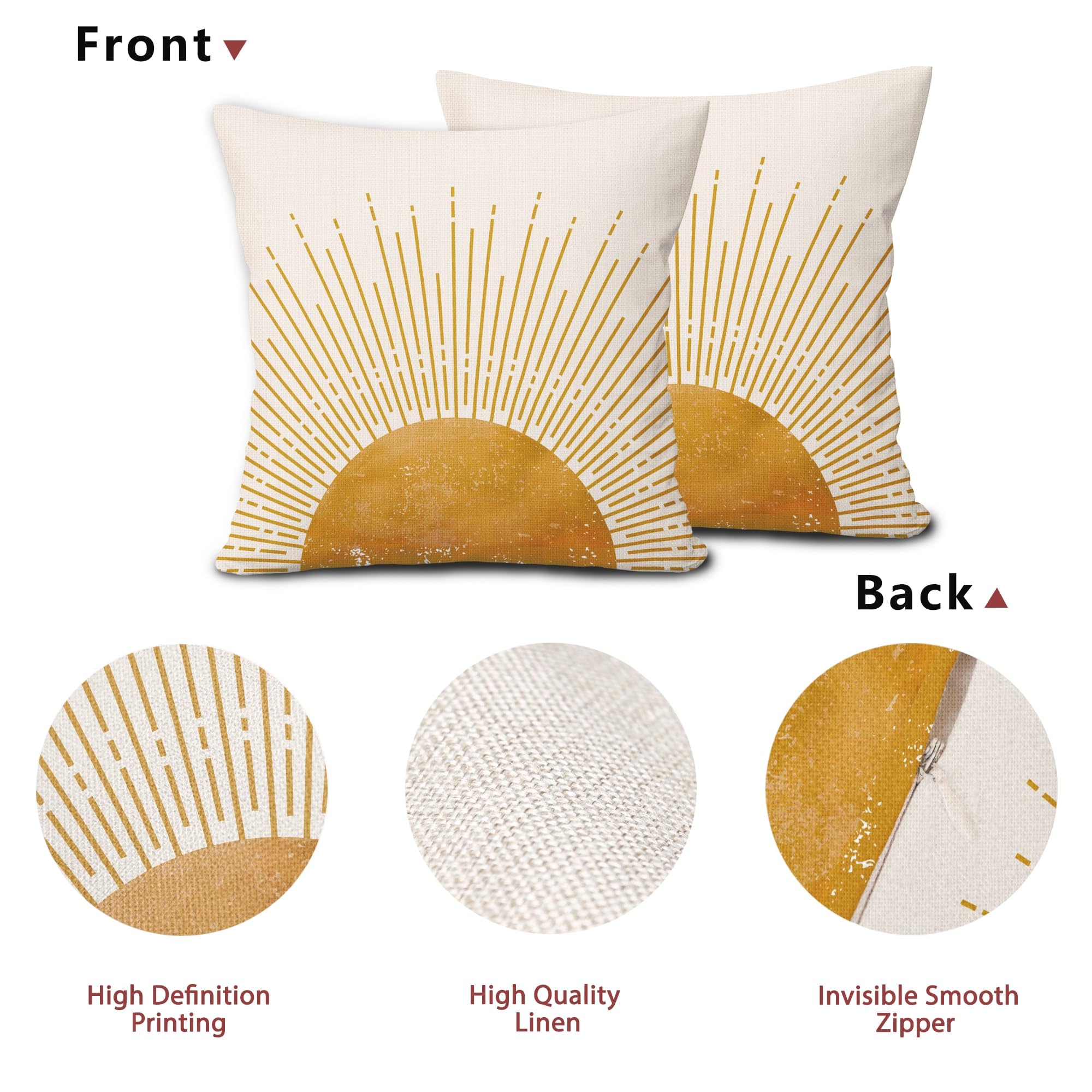 Sun Sunrise Sunshine Pillow Covers 16X16 Inch Sunset Boho Abstract Couch Pillow Cases Mustard Yellow Bohemian Throw Pillows Set