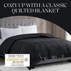 Madison Park Queen Size Blanket Ultra-Soft Microfiber Blanket Queen Size, Box Quilting With Satin Binding, All Season & Lightweight Queen Summer Blanket For Bed, Couch & Sofa, Full/Queen, Black