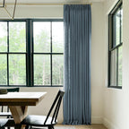 Twopages Double Layer Lined Curtain Aegean Blue Linen Blend Light Filtering Pinch Pleat Curtain For Kitchen, Room Darkening Wind