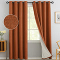 Yakamok Burnt Orange Linen Curtains 100% Blackout 84 Inches Long,Room Darkening Textured Curtains for Living Room Thermal Gromme