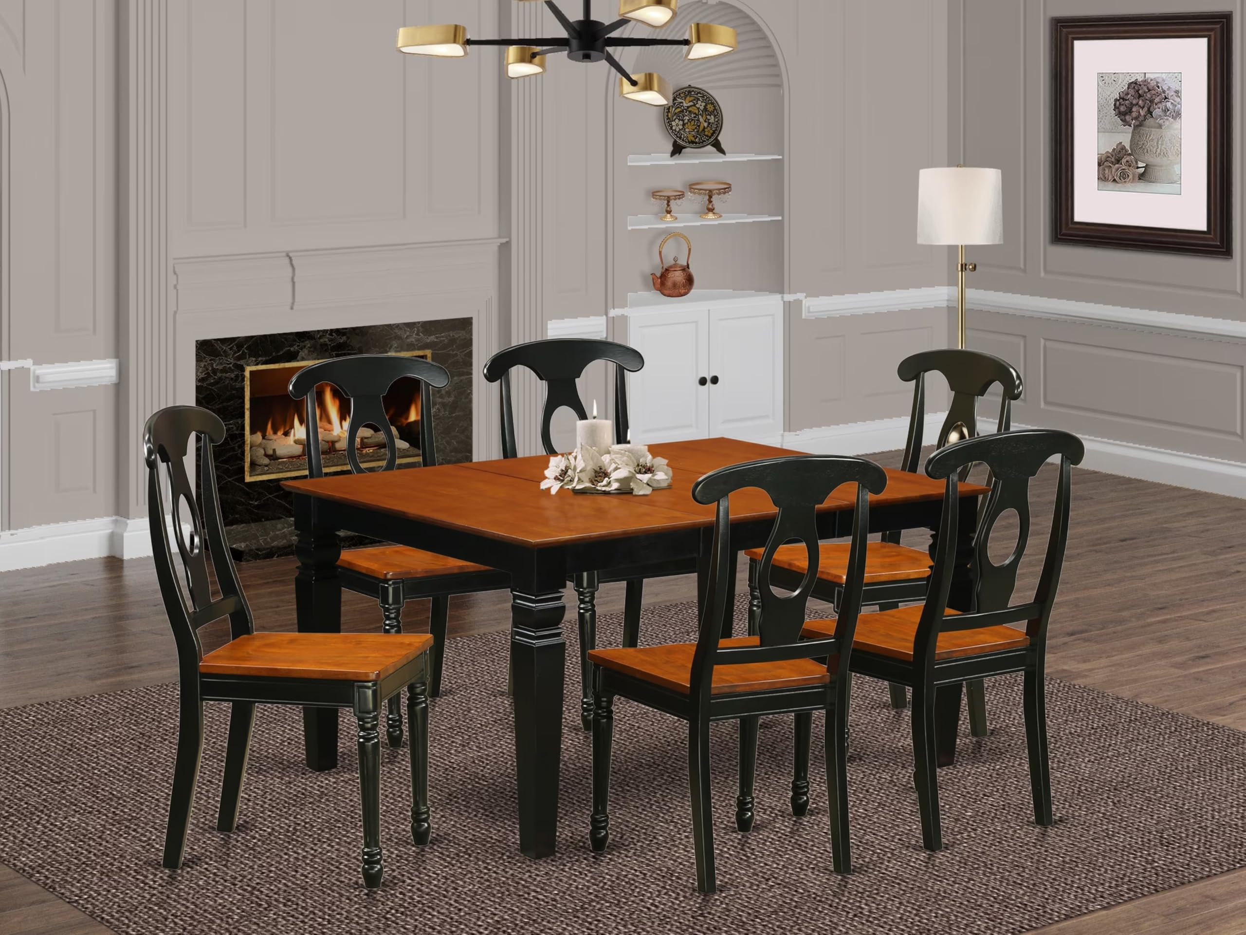 East West Furniture WEKE7-BCH-W 7 Piece Kitchen Table Set Consist of a Rectangle Dining Table with Butterfly Leaf and 6 Dining Room Chairs, 42x60 Inch, Black & Cherry