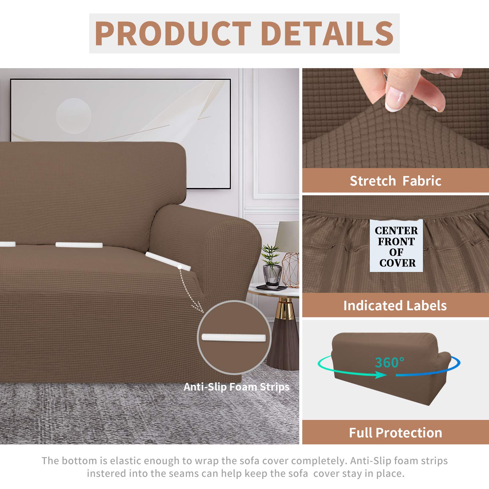Easy-Going 100% Waterproof Chair Couch Cover, Dual Waterproof Sofa Cover, Stretch Jacquard Sofa Slipcover, Leakproof Furniture Protector For Kids, Pets, Dog And Cat (Chair, Brown)
