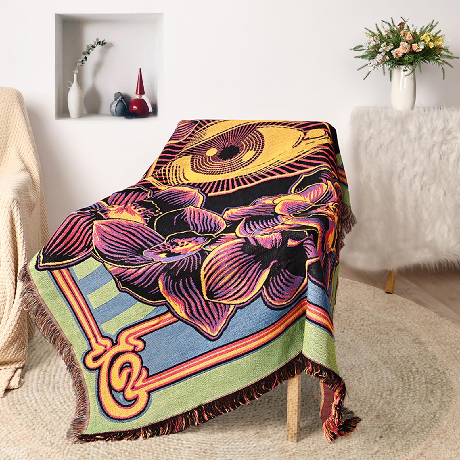 Fjdcslwx Boho Throw Blanket Reversible Cotton Bohemian Tapestry Hippie Room Decor Outdoor Blanket 50X60Inch Boho-4