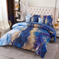 Perfemet 6-Piece California King Blue Comforter Set Watercolor Marble Printed Bed In A Bag Coloful Artwork Design Bed Set With C