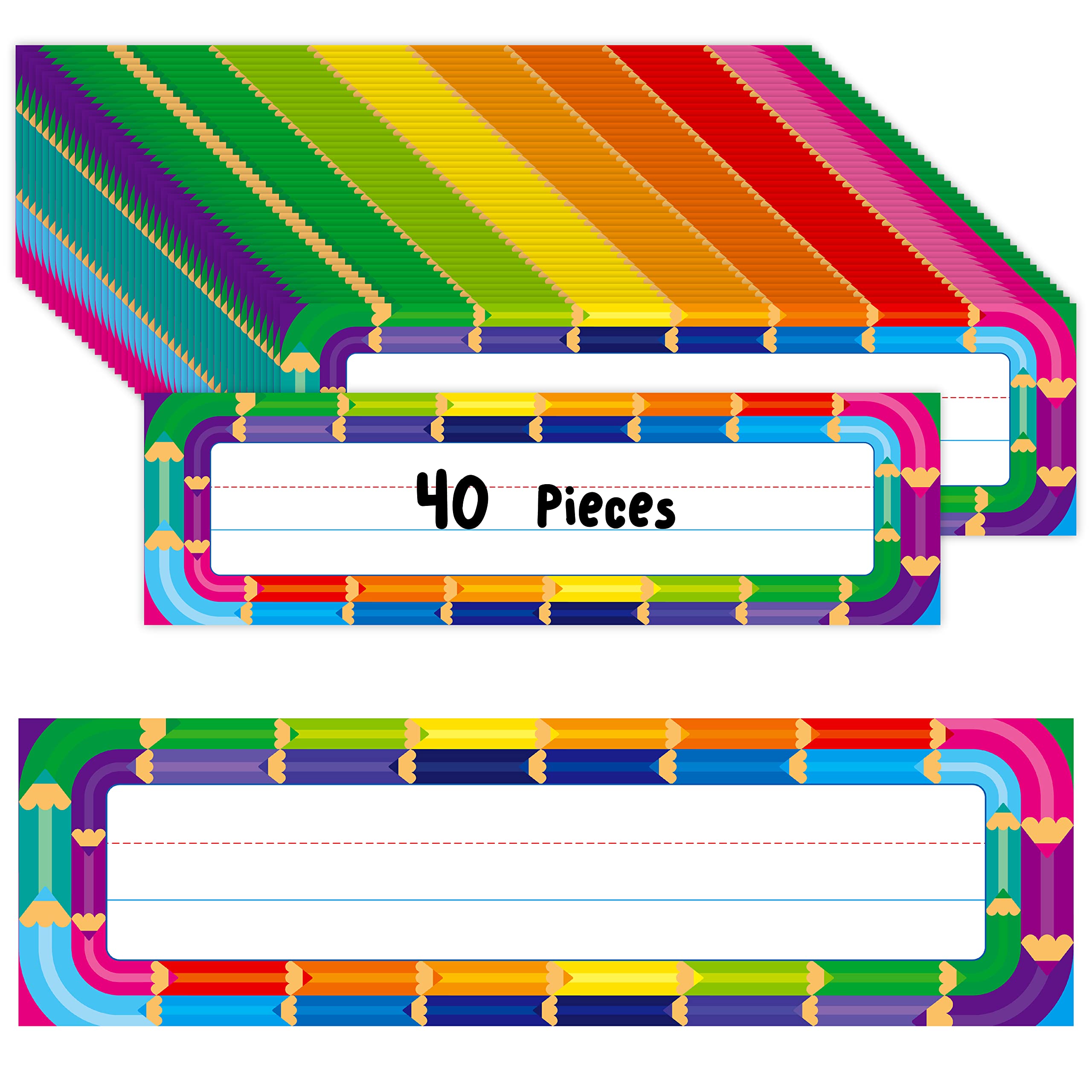 40Pcs Desk Nameplates, Double Sided Pet Film Desk Name Tags Erasable & Reusable Traditional Manuscript Name Plate Colorful Decor