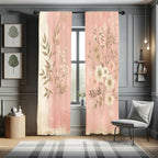 Ambesonne Pink Window Curtains Pack Of 2, Leafy Floral Illustration Modern Boho Concept Rose Tones Grunge Art Minimalist, Lightweight Set & Rod Pocket, 4 Panels Of - 28' X 95', Blush Dark Mustard
