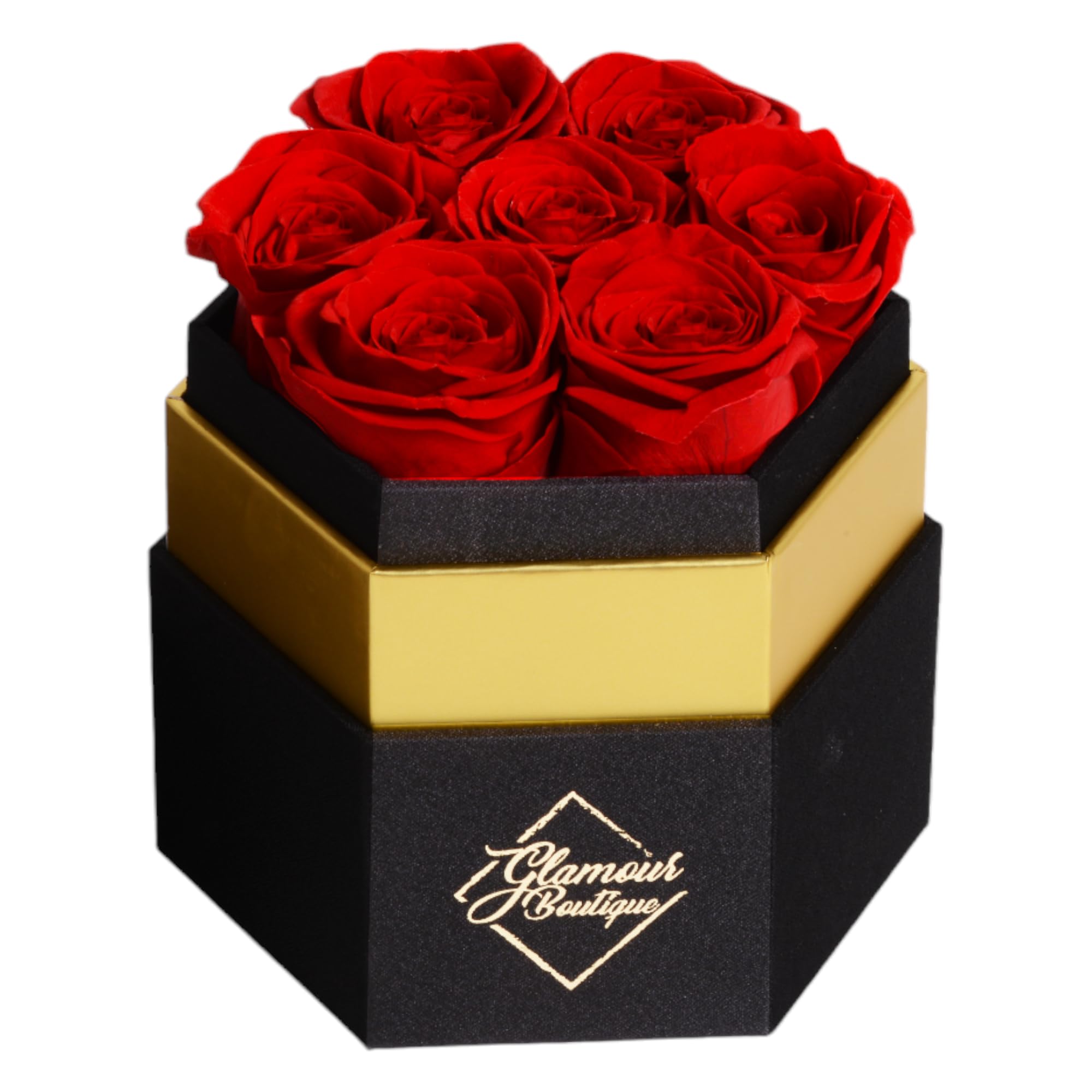 Glamour Boutique 7-Piece Forever Red Rose Box - Preserved Roses In A Box, Immortal Roses In A Box That Last A Year - Eternal Ros
