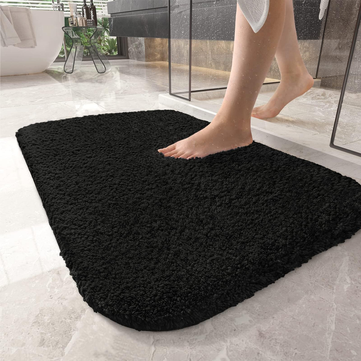 Color&Geometry Black Bathroom Rugs 16''x24'', Small- Upgrade Your Bathroom with Soft Thick Black Bath Mat- Non Slip, Plush, Abso