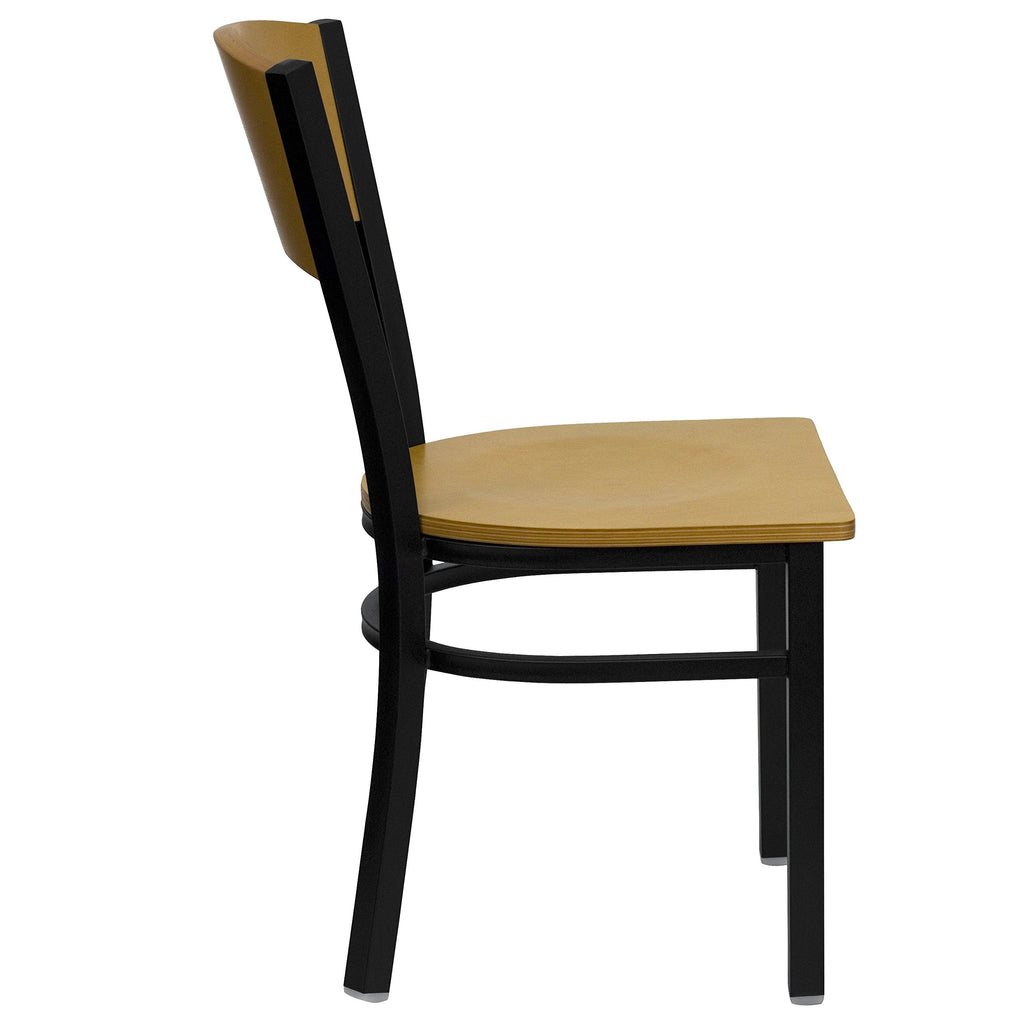 Flash Furniture HERCULES Series Black Circle Back Metal Restaurant Chair - Natural Wood Back & Seat