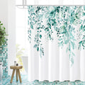 Gibelle Long Shower Curtain 72 x 78, Teal Floral Shower Curtain for Bathroom, Watercolor Plant Eucalyptus Leaves Fabric Shower C