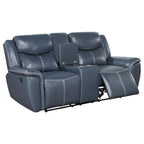 Coaster Home Furnishings Sloane Upholstered Motion Reclining Loveseat with Console Blue