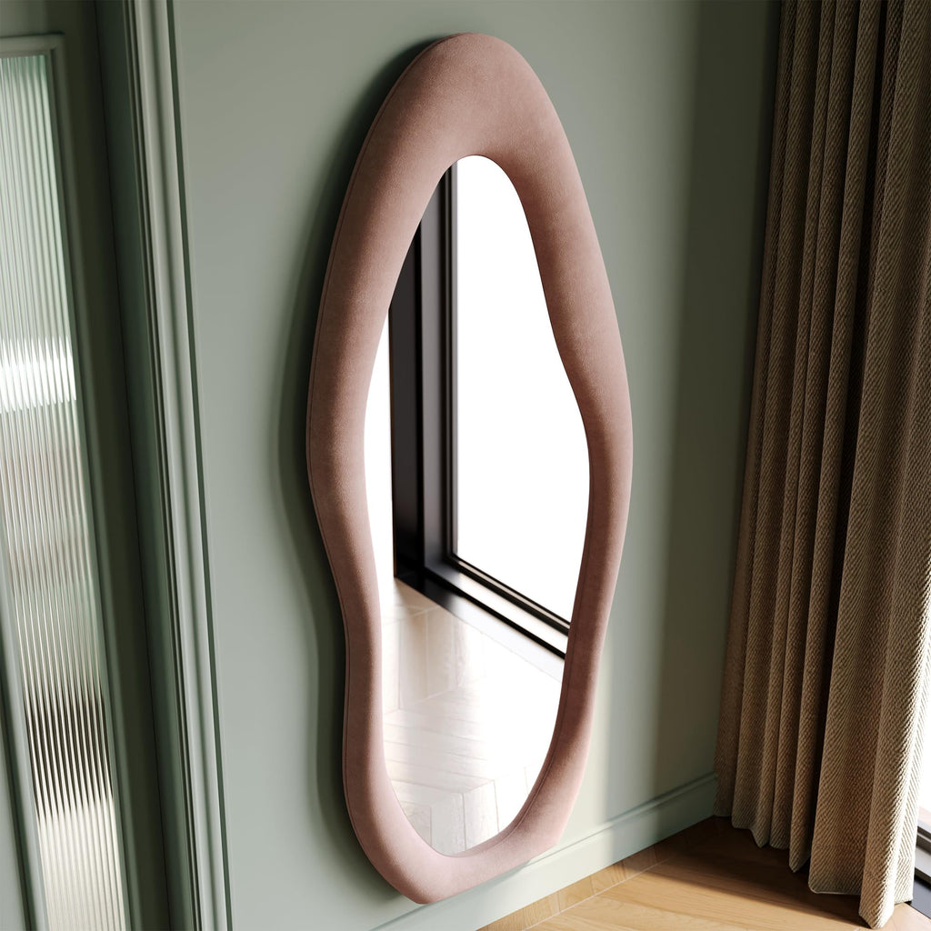 Honyee Full Length Mirror, 63'' X 24'' Wall Mirror, Flannel Wrapped Wooden Frame Full Body Mirror, Irregular Wavy Mirror Hanging